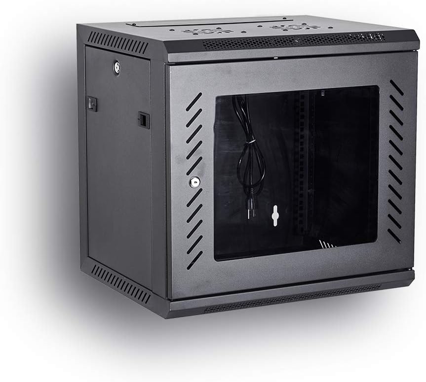 KENUCO 9U Wall Mount Rack Server Cabinet Data Network Enclosure 19-Inch Server Network Rack with Locking Glass Door 16-Inches Deep (Black 9U)