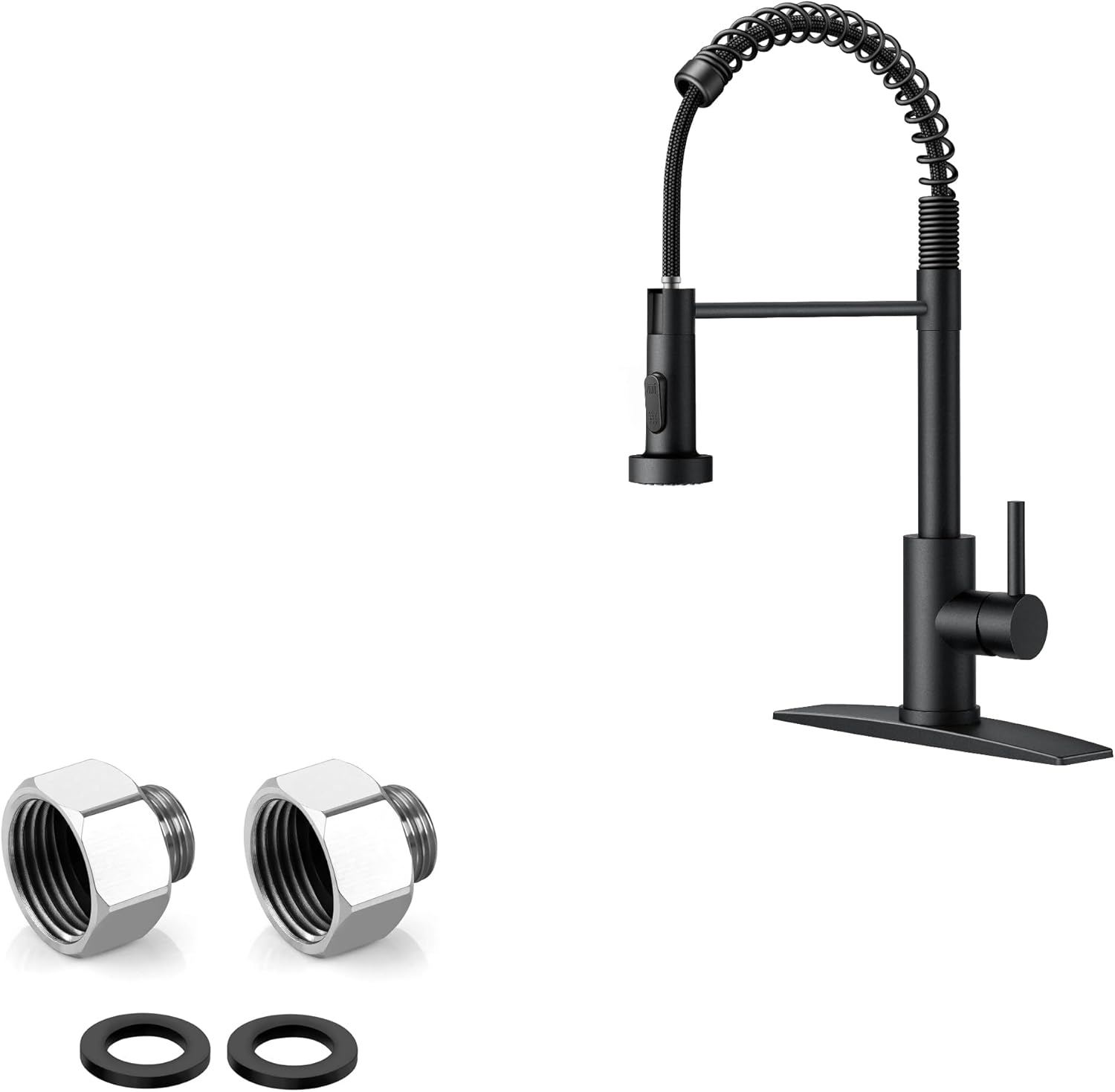 FORIOUS Black Kitchen Faucet with Pull Down Sprayer and 2 Pack G3/8 Male to G1/2 Female Adapter