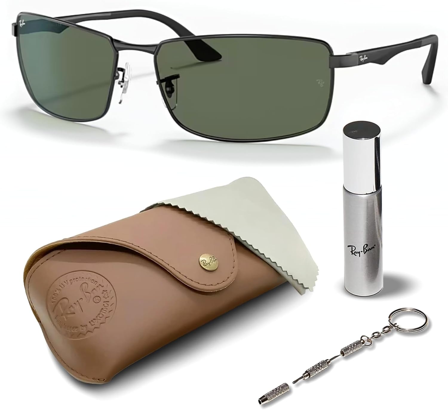 Ray-Ban RB3498 Rectangle Shaped Sunglasses for Men & Women with Official RAYBAN Eyewear Kit