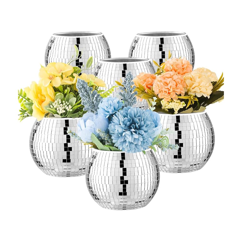 6 Piezas de Florero con Forma Bola Discoteca, Maceta con Forma Bola Discoteca para Centros de Mesa, Florero con Forma de Bola de Discoteca y Espejo Cristal para Bodas