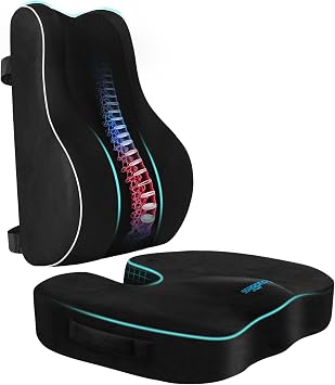 CloudBliss Ergonomic Lumbar Support Pillow Seat Cuhsion - Memory Foam for Lower Back Pain Relief, Adjustable Straps & Mesh Cover for Office, Gaming, Car Seat Black