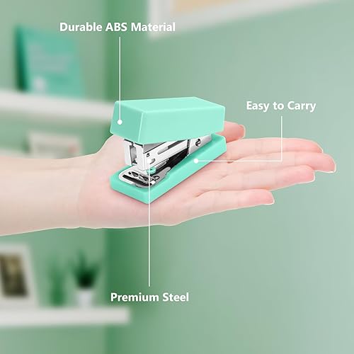 Miniatura 2 de Mini engrapadora, capacidad para 20 hojas, pequeñas y lindas engrapadoras para escritorio con 2000 grapas, sin atascos, engrapadora de escritorio de