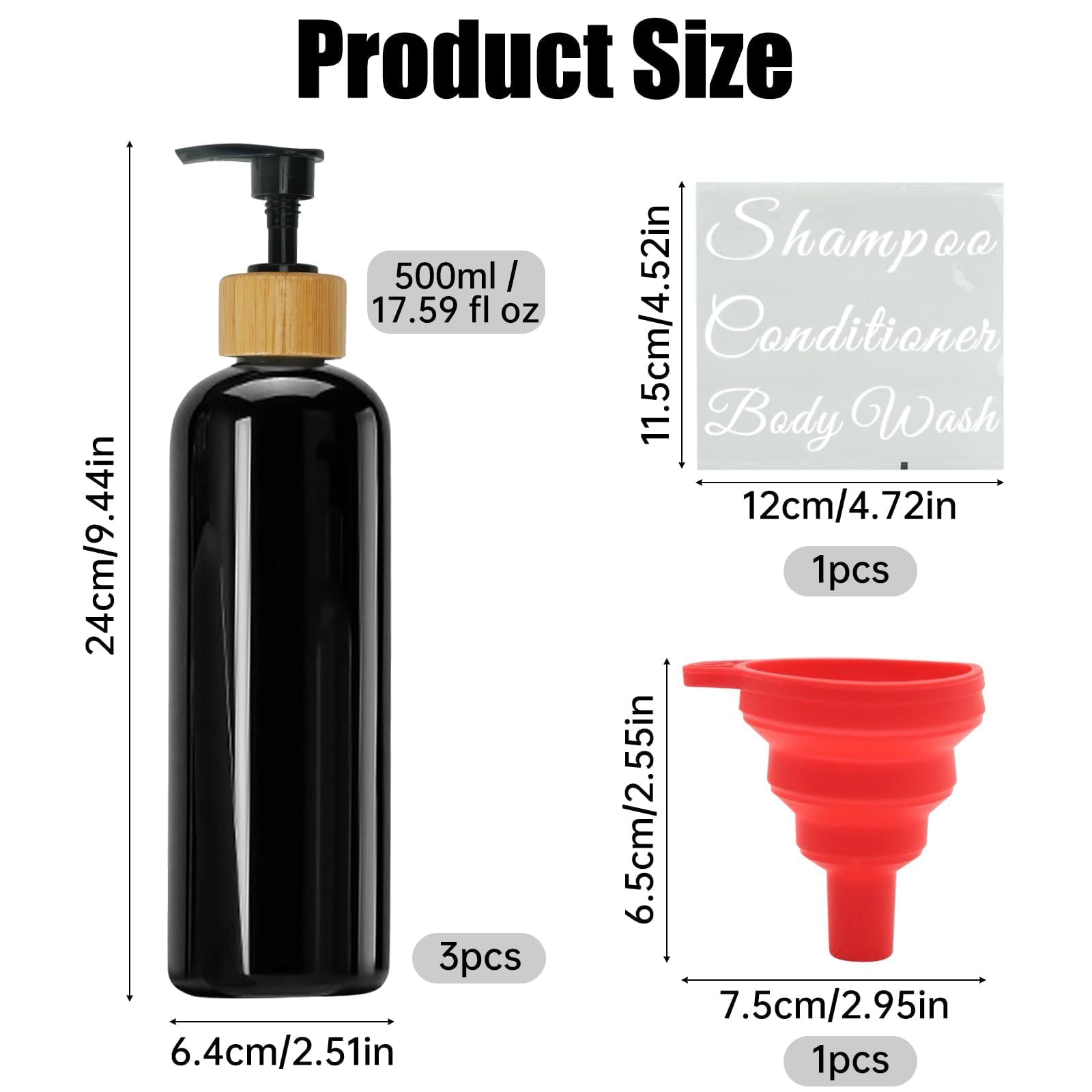 Luabue Shampoo and Conditioner Dispenser, 500ml Refillable Shampoo Dispensers Shampoo Bottles Black Shower Gel Dispenser - Image 2