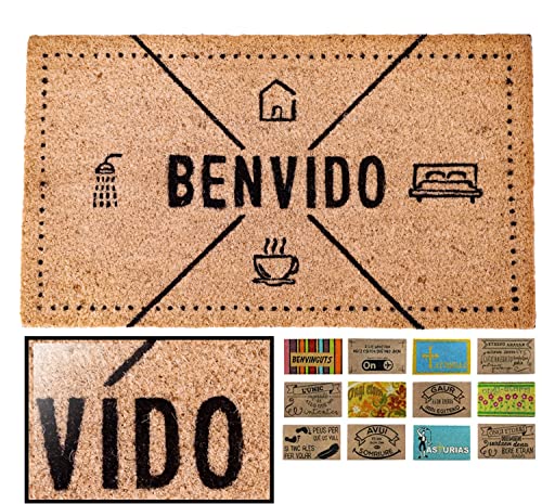 LUCA HOME - Felpudo Coco Natural 40x70 Antideslizante, Felpudo de Coco Portugues Benvido Mod 3, Felpudo Absorbente Entrada casa, Ideal para Exterior o Interior