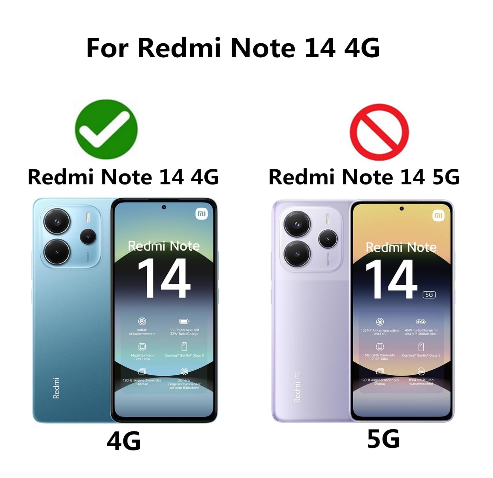 WAURZ Cover per Xiaomi Redmi Note 14 4G, Custodia Cover Pelle Libro con 2 Pellicola Vetro Temperato Protezione Schermo Portafoglio Porta Carte Antiurto Cuoio Flip Case Custodia Cover,Blu