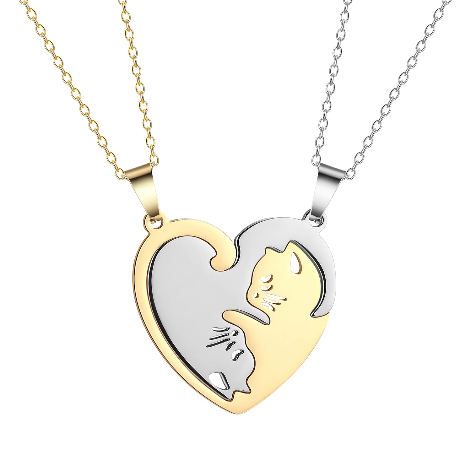 Plikin 2pcs Cat Matching Necklace Pendant Girl Stainless Steel Heart Cat Friendship Necklace BFF - Review, Price and Buying Guide