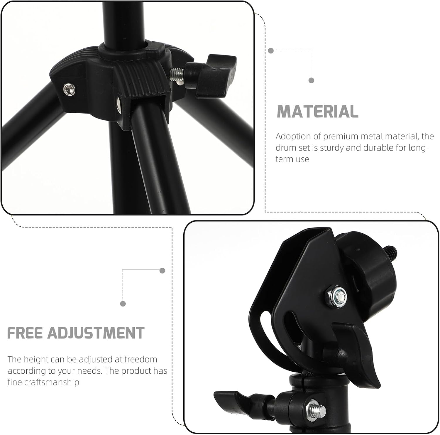 FRCOLOR Adjustable Metal Dumb Drum Rack with Tripod Stand Percussion Accessory Black Snare Drum Holder for Practice and Musical Instruments
