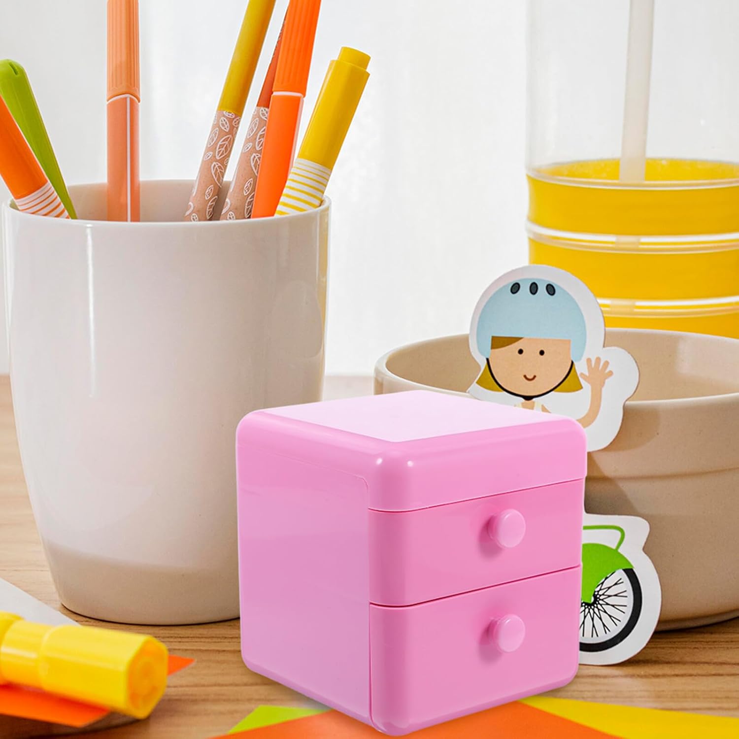 Pink Drawer Jewelry Box with Lid for Teens Cute Storage Organizer for Rings Necklaces Hair Clips Home Storage Chest for Bedroom Vanity Desktop