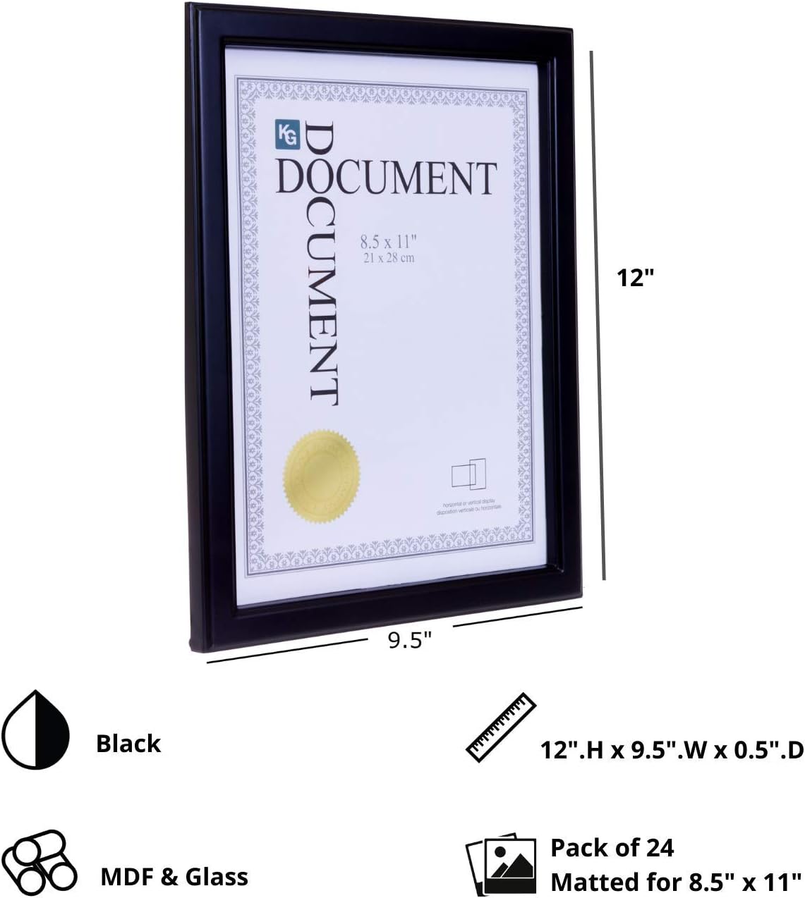 KG Caspian Document Frame - Black, 8.5" x 11", 24-Pack