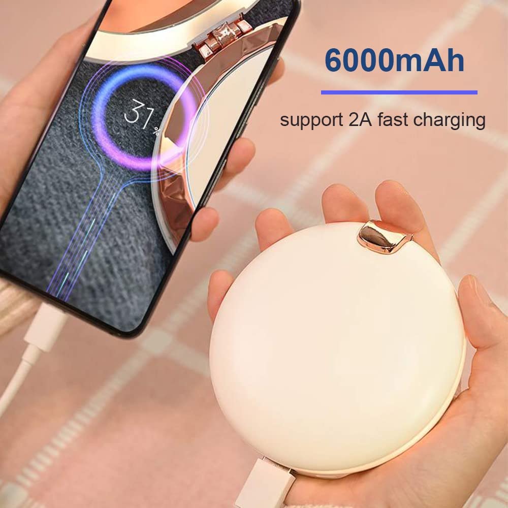 Il nuovo scaldamani ricaricabile USB, con specchio per il trucco a doppia faccia, luce di riempimento morbida tre in uno, scaldamani riscaldante da 6000 mAh, un regalo per gli amanti in inverno