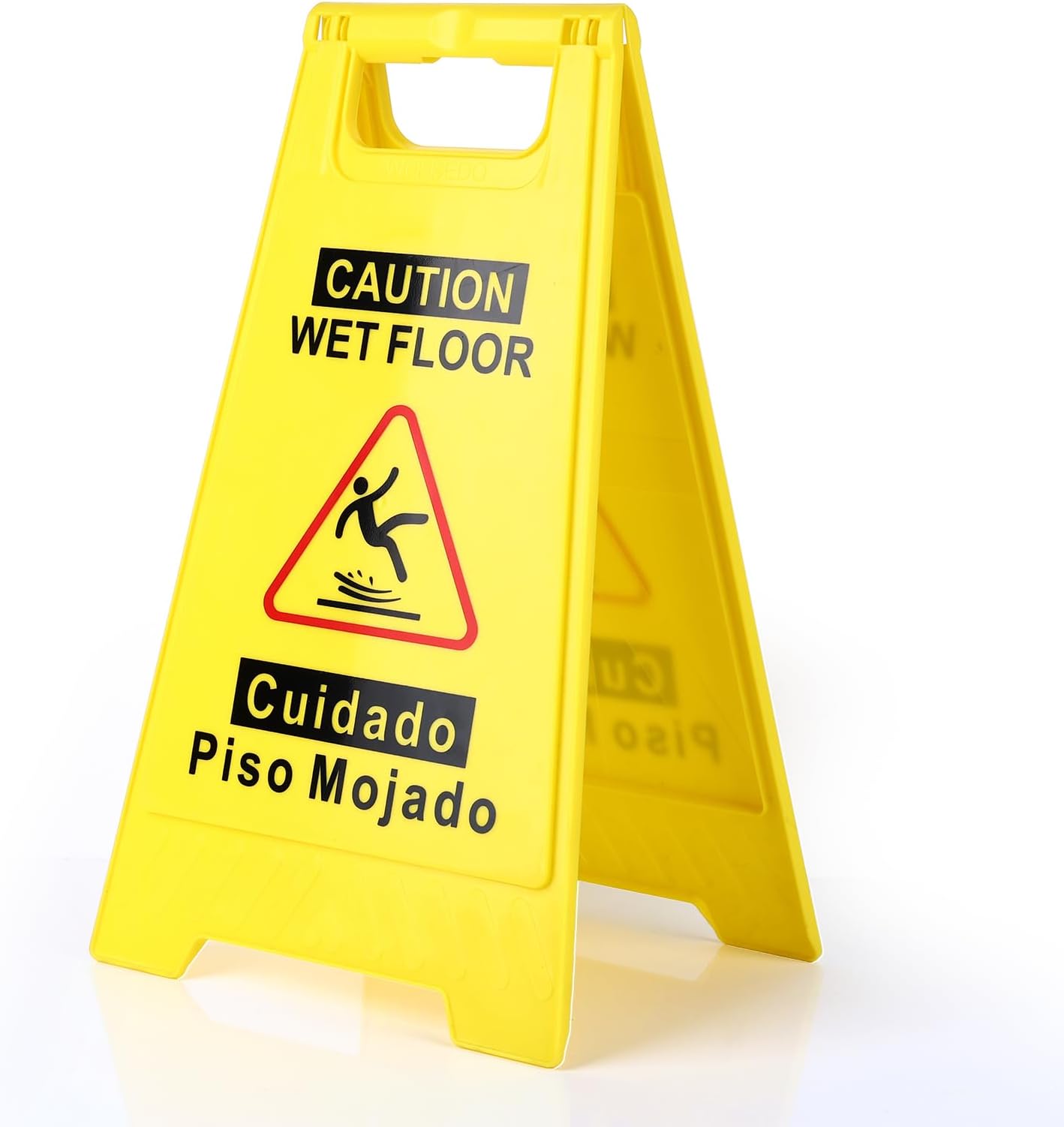 WOUSEDO 1-Pack Caution Wet Floor Sign,17.5" Height,Bright Yellow Double-Sided Folding A-Shaped Frame Design, Bilingual Caution Message