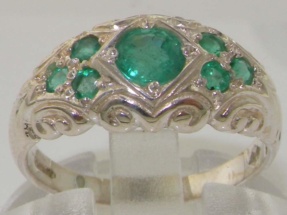 LetsBuyGold 925 Sterling Silver Natural Emerald Womens Band Ring - Size 8.5