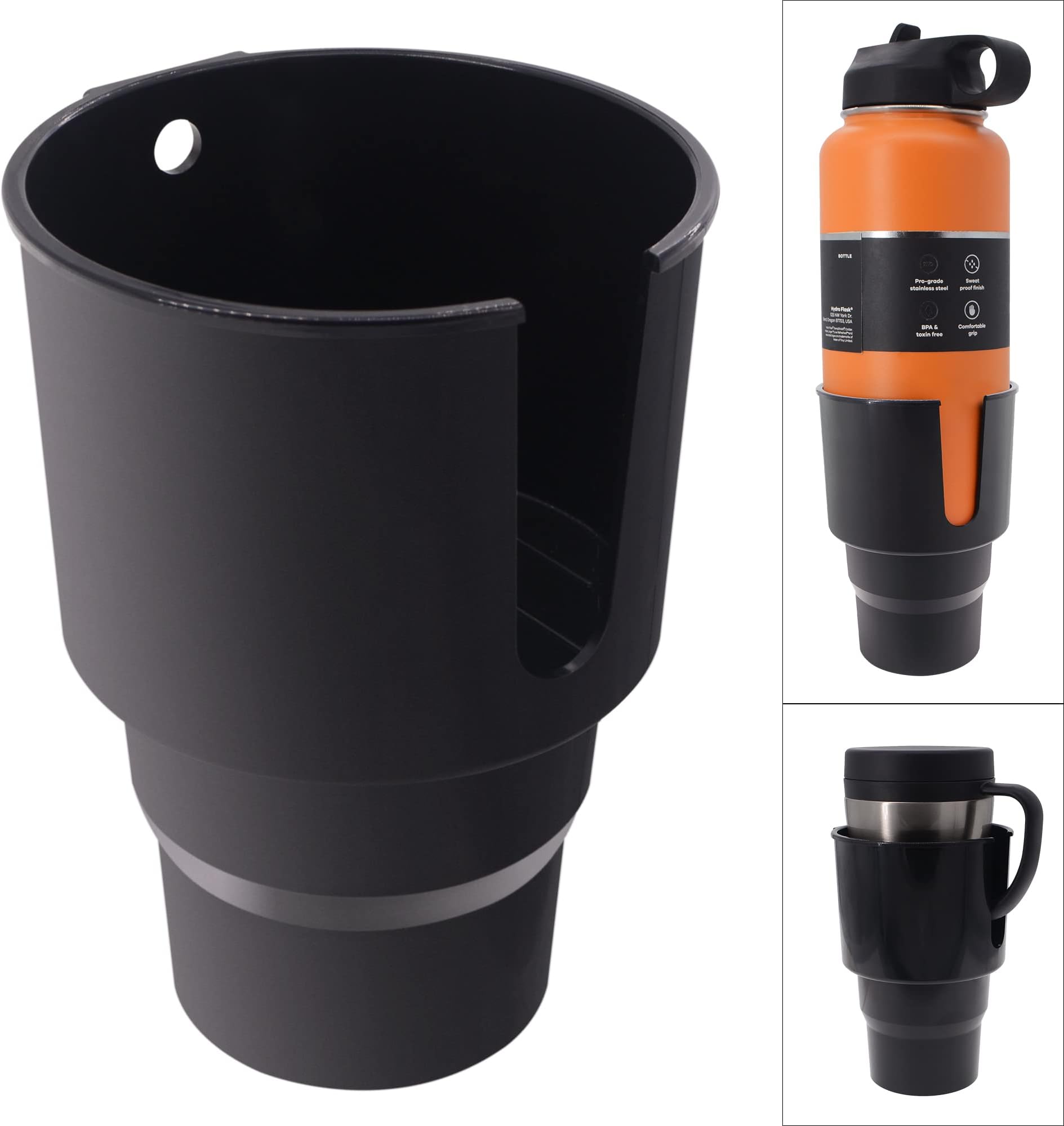 Large Car Cup Holder Adapter Compatible with Hydro Flask 32oz 40oz 50/50 Flask, Yeti 24/30/36oz, Nalgene 32oz Coffee Mugs - Car Interior Accessory Big Bottles Car Cup Holder (Up to 3.8 Inches)