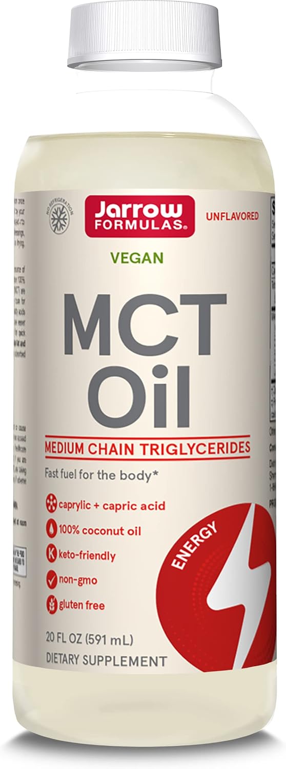 Jarrow Formulas MCT Oil - 20 fl oz - Fast Fuel for Brain & Muscles - Caprylic (C8) + Capric Acid (C10) - Ketogenic Diet Friendly - Dietary Supplement - Unflavored