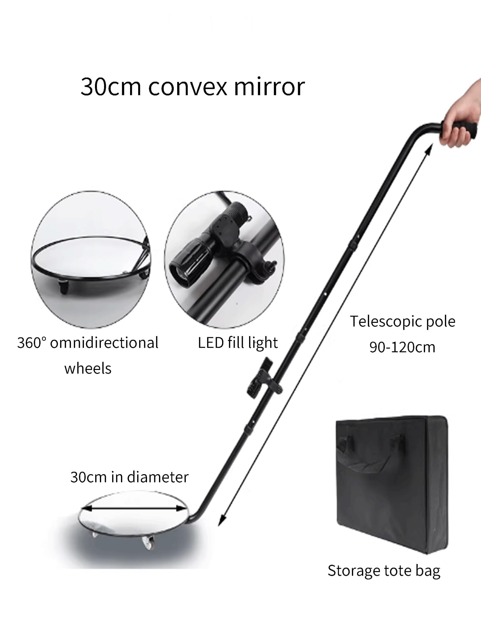 Générique Miroir d'inspection sous véhicule, Inspection Professionnelle sous Voiture for Parking/Garage/hôtels/écoles et Autres similaires(30cm/12in)