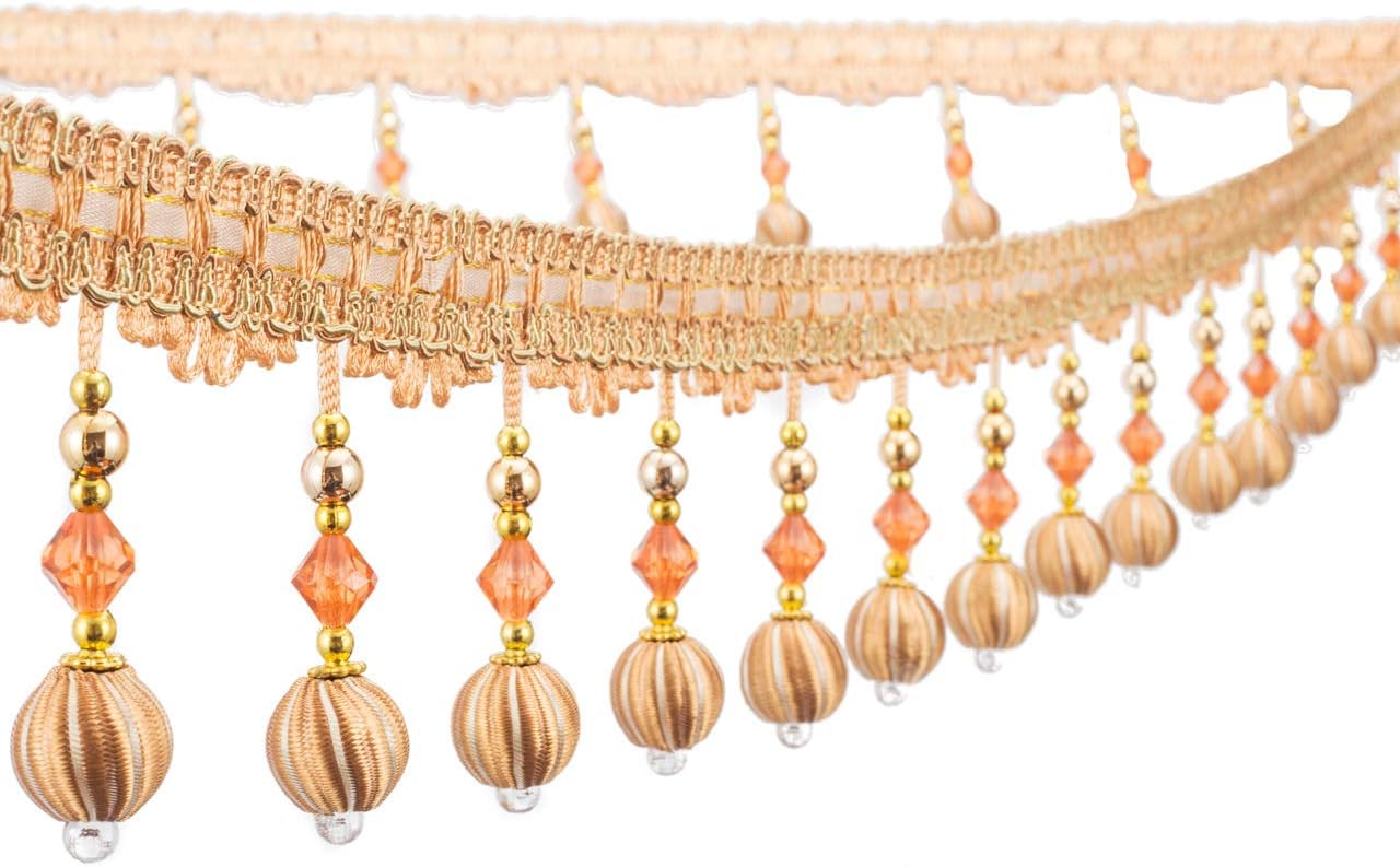 Yalulu 4 Yard Beaded Pendant Hanging Ball Tassel Fringe Trim Macrame for Curtain Tablecloth Home Decoration (Grey)