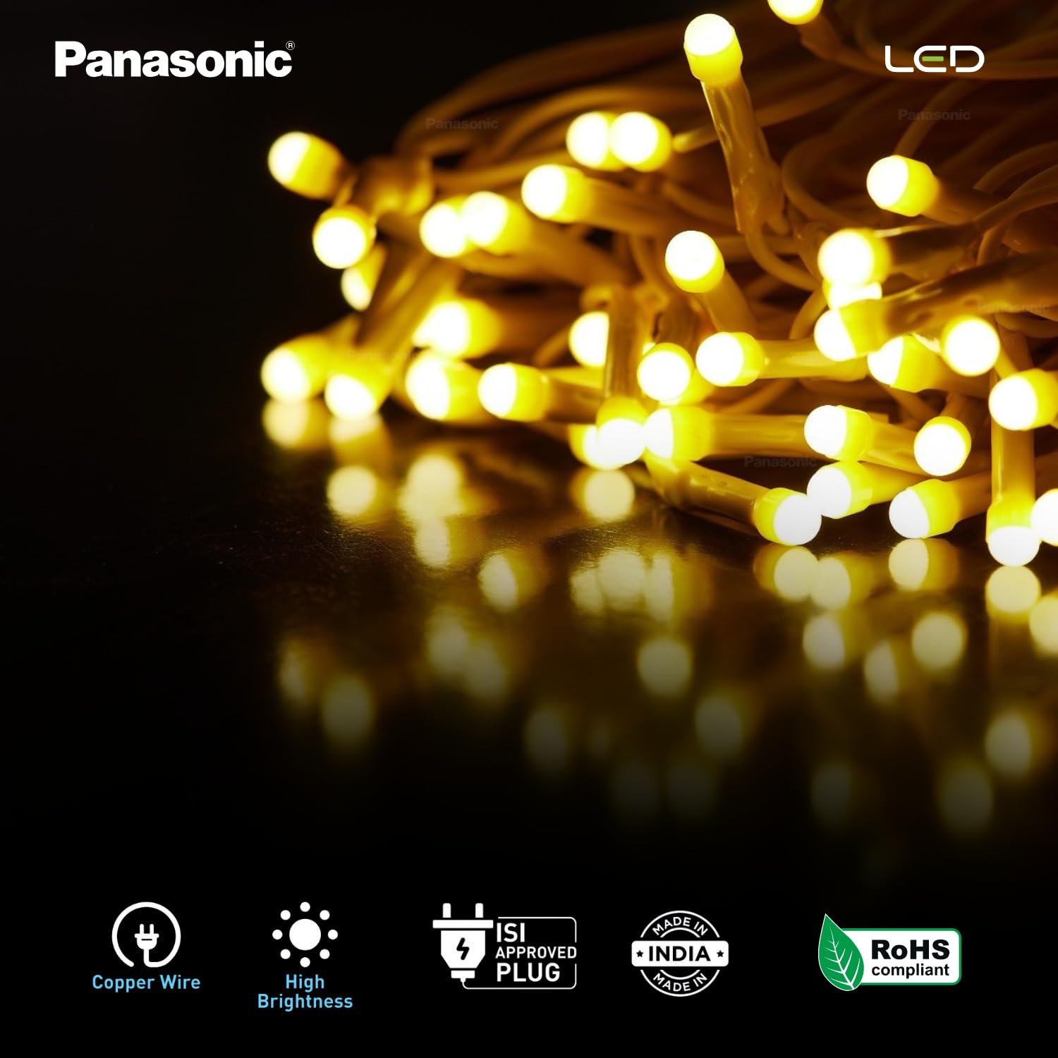 Panasonic Deco Fancy 10 Mtr LED String Light for Diwali, Decorative LED String Light for Ganesh Chaturthi, Christmas Decoration Light (Golden) 2