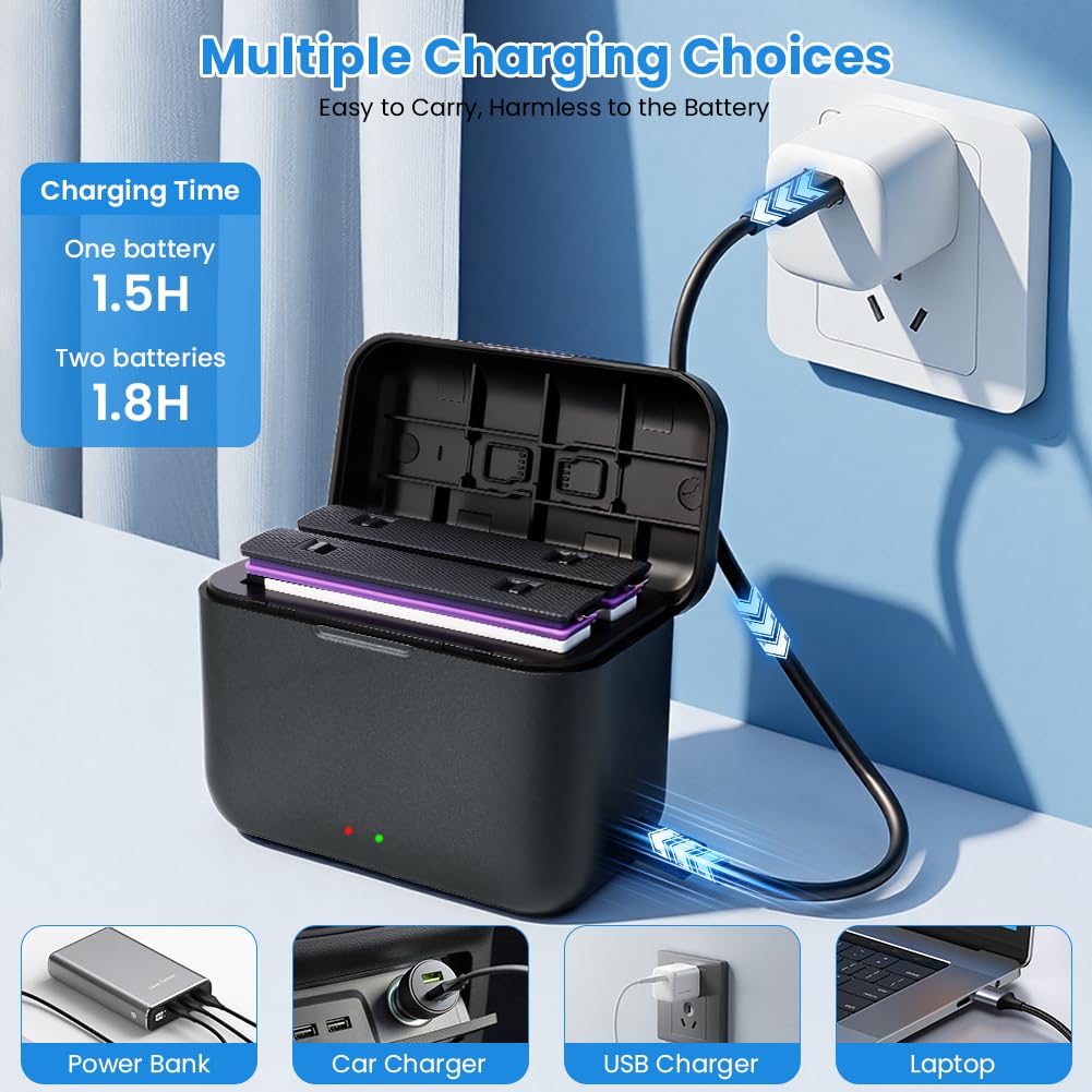 OFFCUP Bateria Zamiennicza, Zestaw 2 Baterie 2800mAh, Baterie do Kamer Sportowych dla Insta360 X5, z Ładowarką