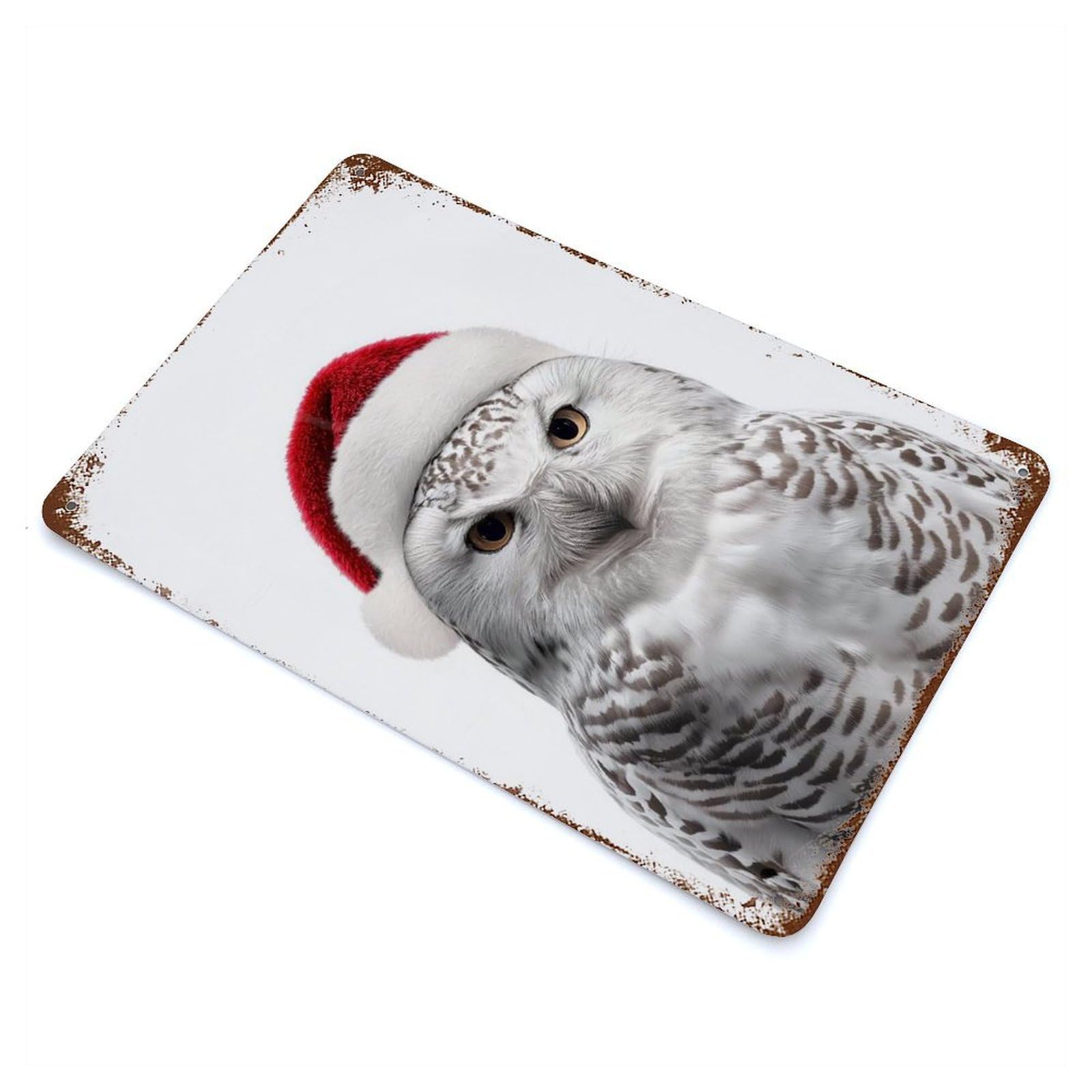 Christmas Snowy Owl Portrait Vintage Rust Metal Sign 11.8"x7.9", Classic Wall Plaque for Basement, Hobby Room And Garage Decor