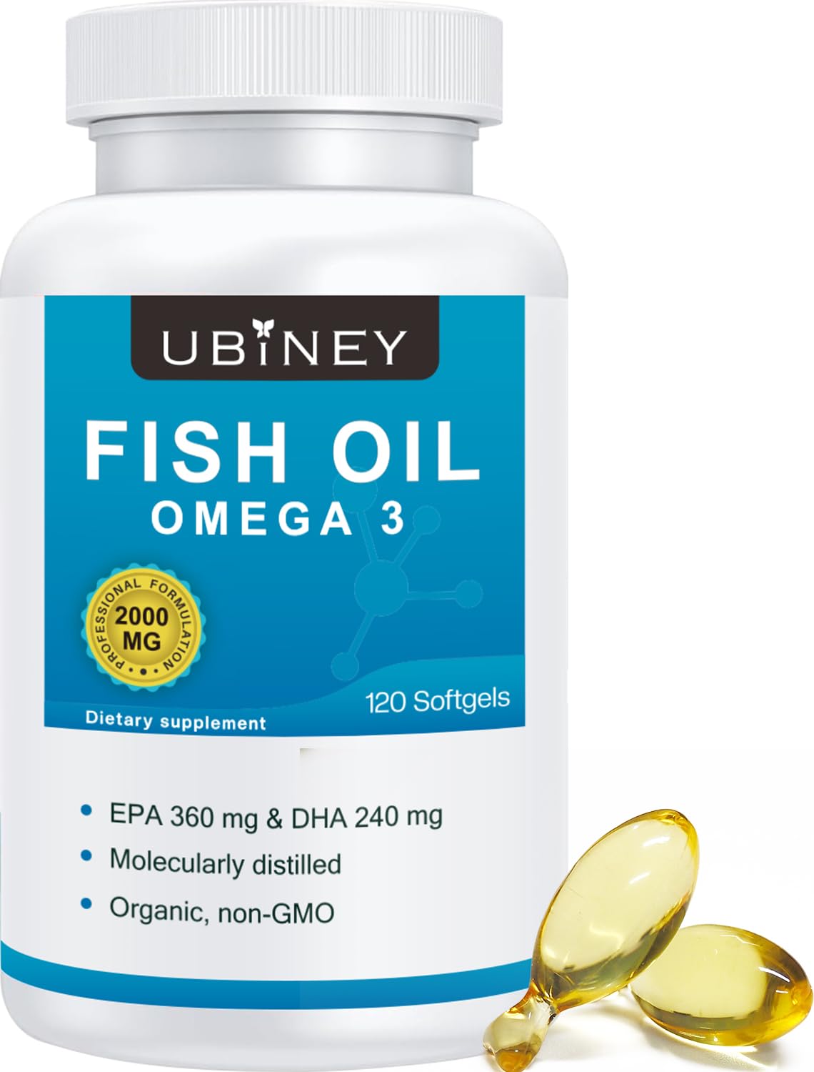 Suplementos de Óleo de Peixe Omega 3 para Mulheres, 2000mg em Softgels, 120 Contém - Alta Potência com EPA 360mg + DHA 240mg, Suplemento de Óleo de Peixe Sem Arrotos para Saúde do Coração, Cérebro e Articulações, Não-OGM