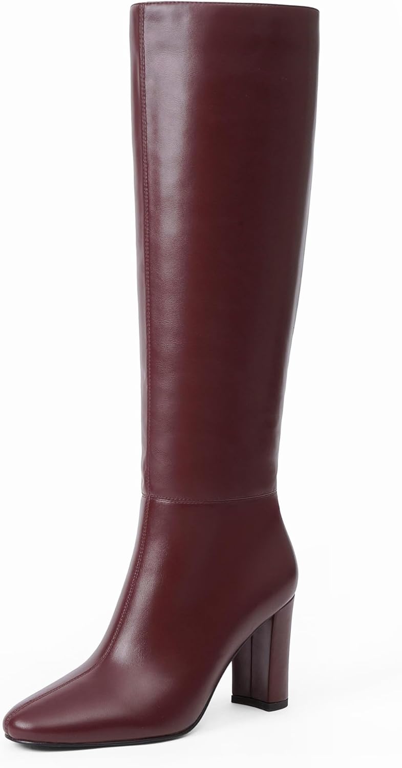 Modatope Knee High Boots for Women Chunky Heel Rounded Toe Womens Tall Boots