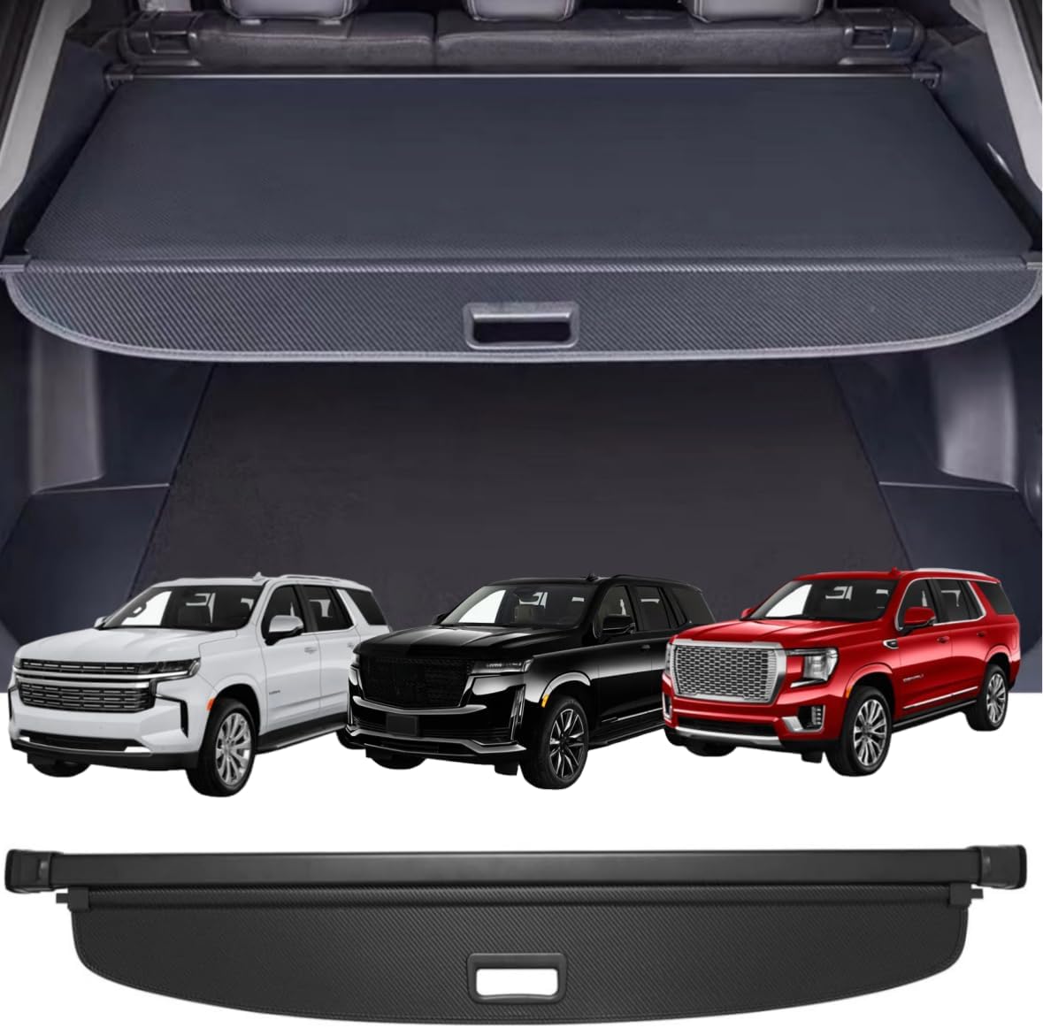 Retractable Cargo Cover Compatible with Chevrolet Suburban Cadillac Escalade ESV GMC Yukon XL 2015-2020 Trunk Shield Security Shade Privacy Screen (65 Inches, for Long Wheelbase)