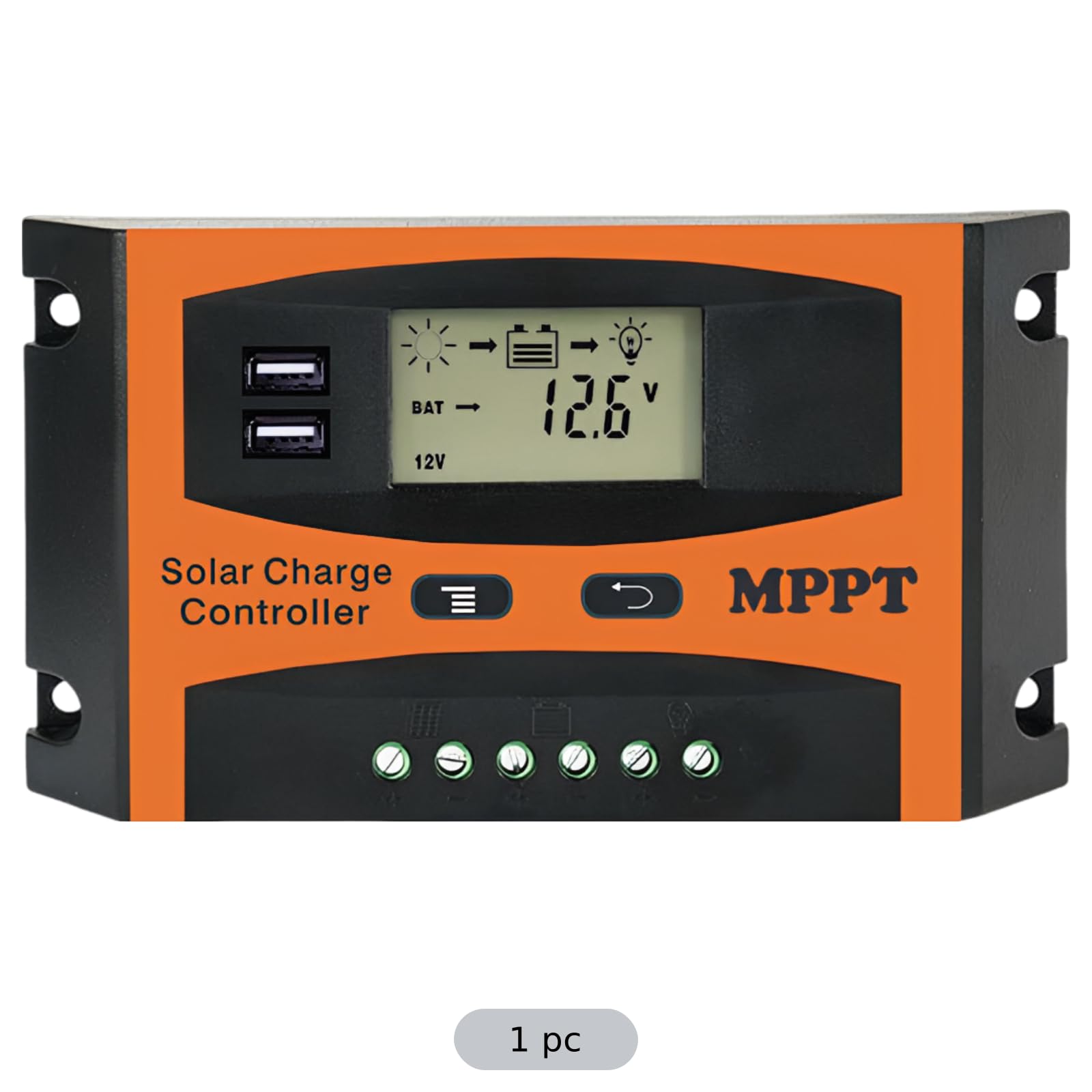 Solar-Laderegler 30A, intelligenter Regler für Off-Grid-Systeme, 12V/24V automatische Anpassung, Dual-USB-Anschluss, LCD-Display, mehrere Schutzfunktionen, kompakt für Anlagen 5,4 x 4 x 2,3 cm