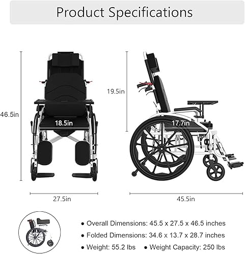 Miniatura 7 de Bueuwe Silla de ruedas ligera plegable de transporte, sillas de ruedas autopropulsadas ultraligeras para adultos, silla de ruedas manual plegable