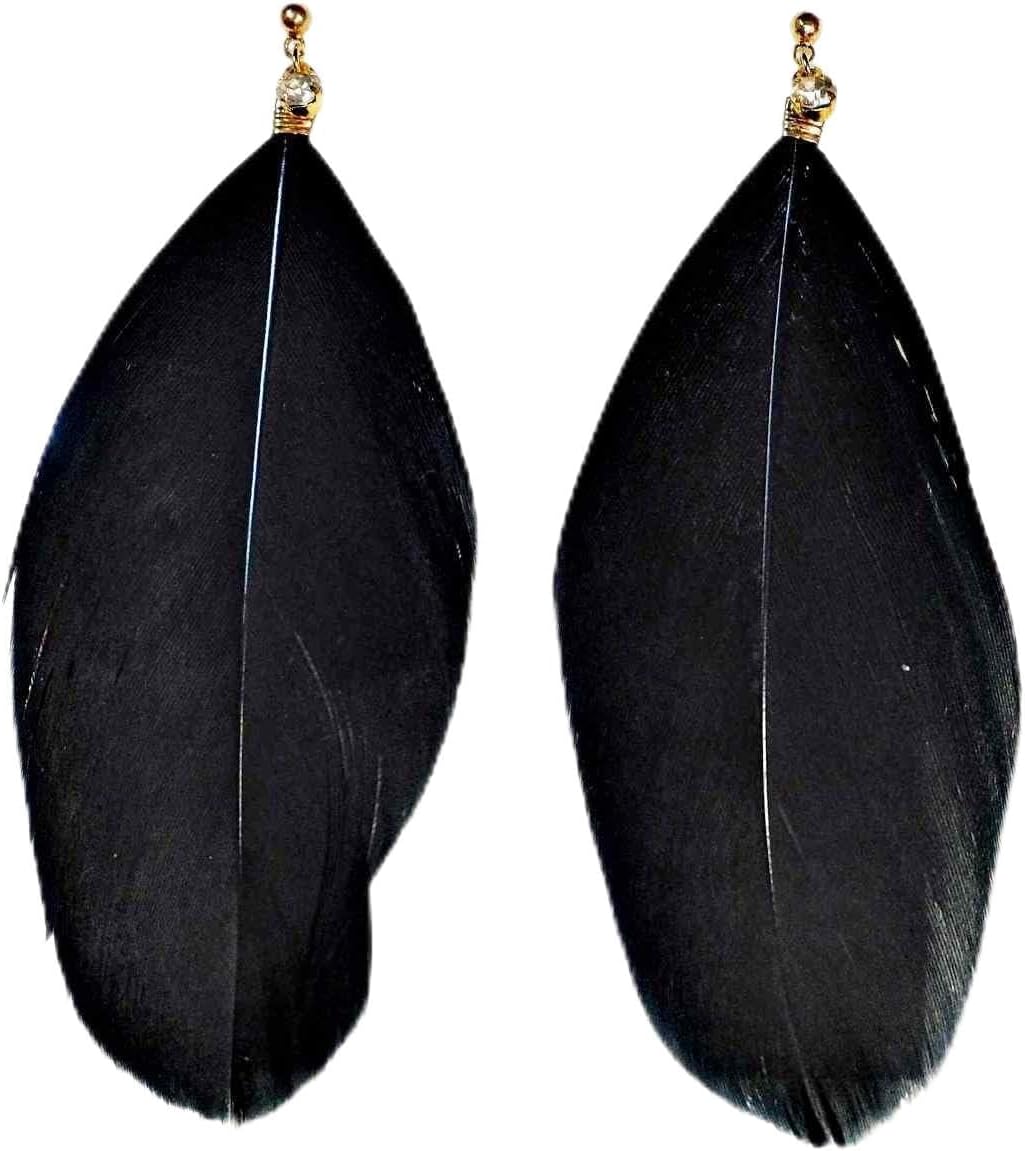 Women's Elegant Dangle White Black Gold Pink Green Feather Invisible Clip On Earrings Comfortable Non Pierced Earrings Gold Tone Pierced Look