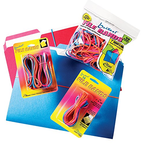 Image of Alliance Rubber 07750 Non-Latex Brites File Bands, Colored Elastic Bands, 12 Pack (7 inch x 1 /8 inch, Assorted Colors)