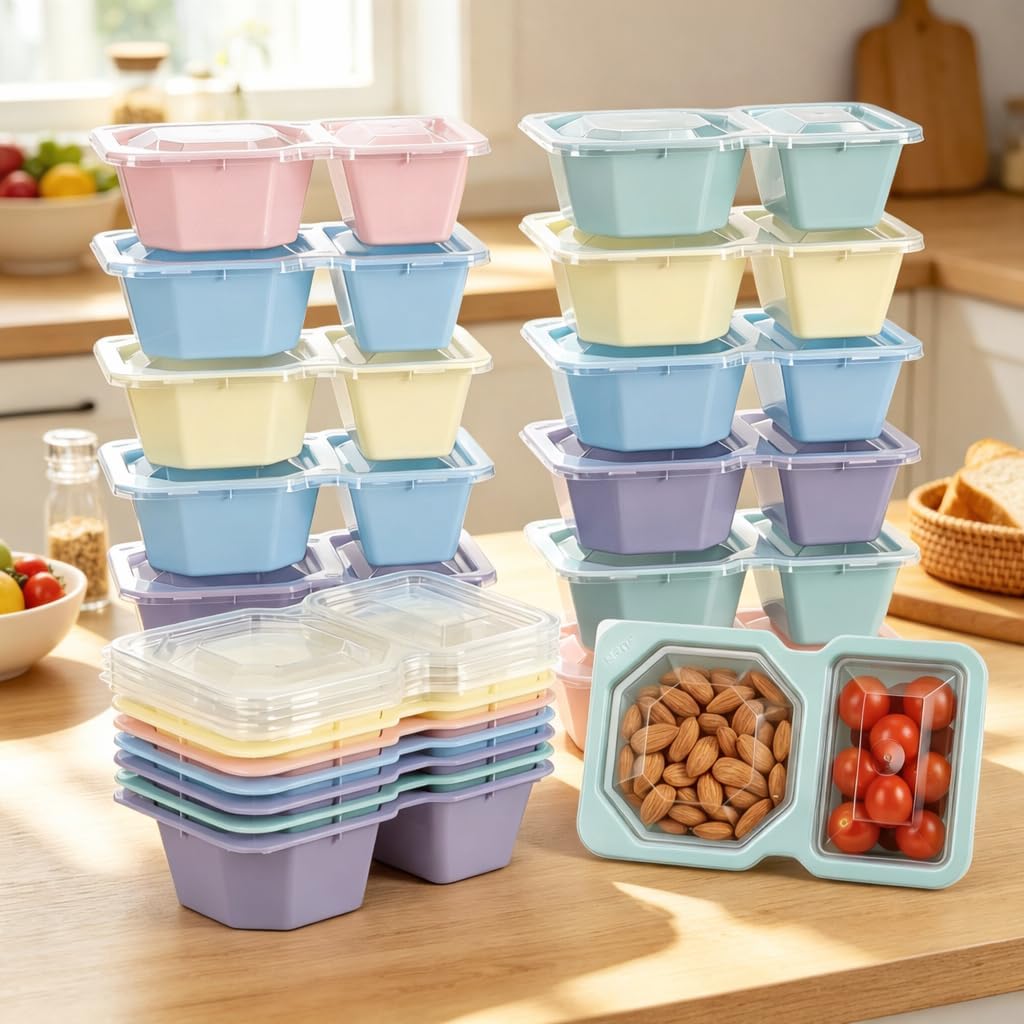 QCQHDU 8 oz Snack Containers with Lids, Disposable, 5-Color Bundle, 20 Sets