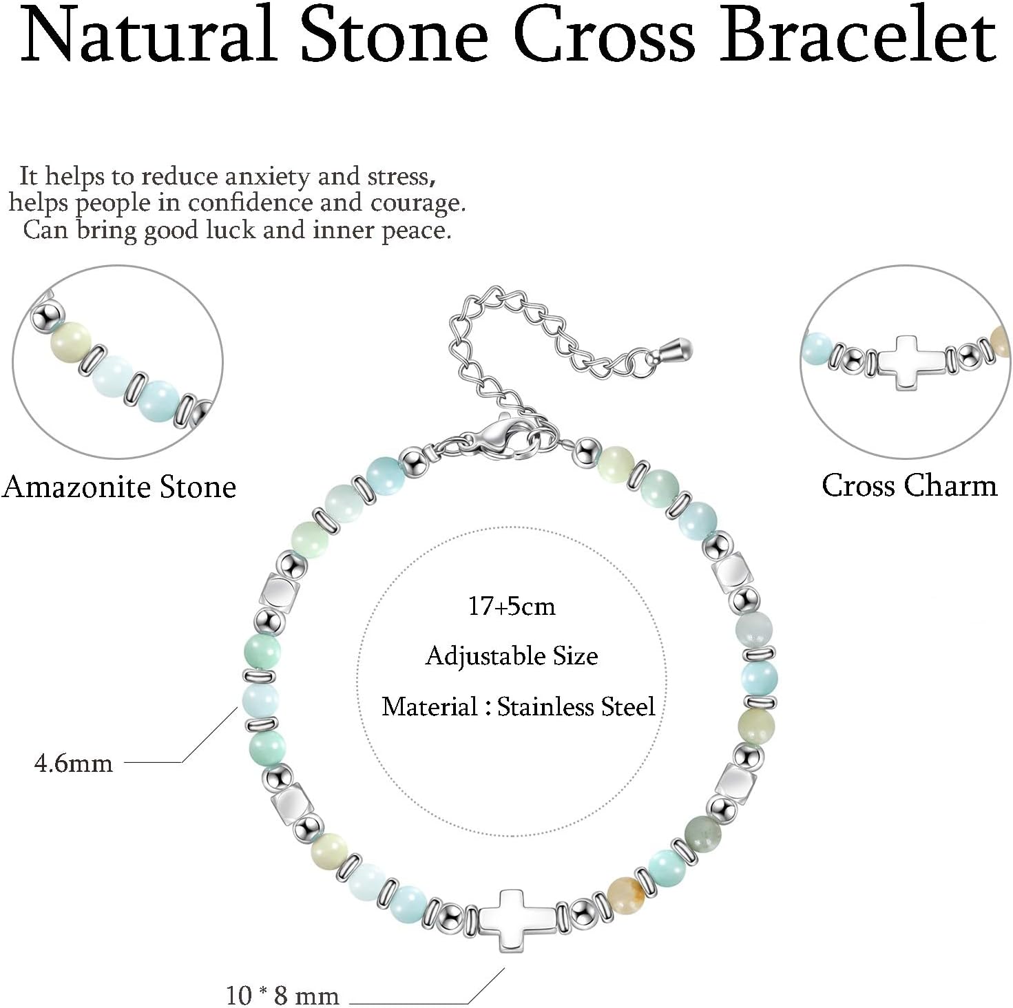 CANDYFANCY Dainty Beaded Bracelets For Women Natural Stone Heart Cross Charm Stainless Steel Bracelet Remember You Are Awesome-Inspirational Jewelry With Card Birthday Frienship Christmas Gift - Image 5