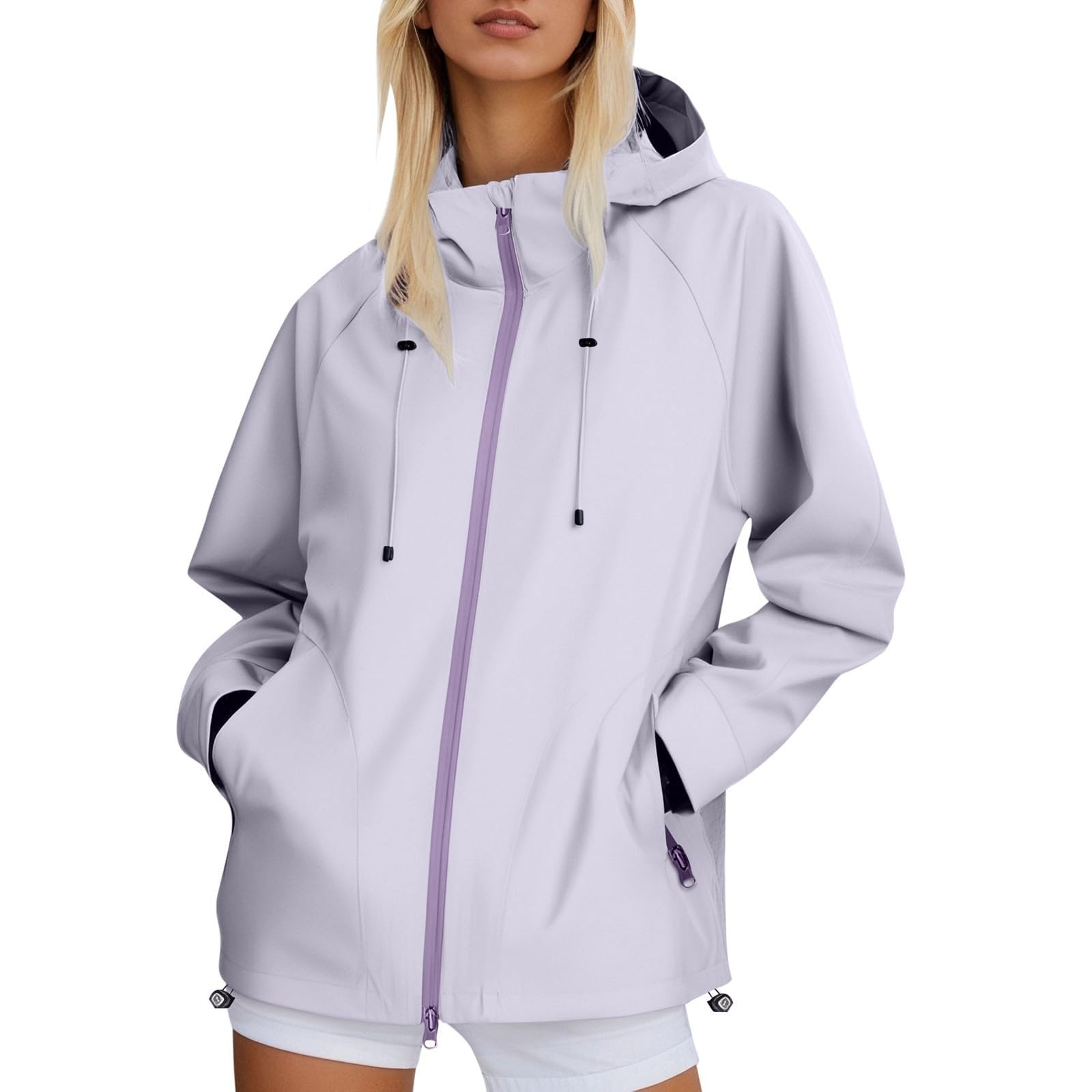Chaqueta impermeable con capucha para mujer cortavientos holgada verde 5