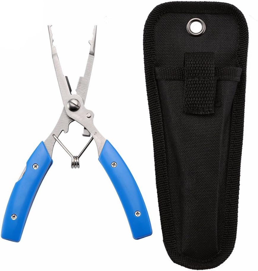 TOPIND Fishing Plier Multifunction Stainless Steel Split Ring Pliers Fishing Pliers Scissors with Knife and Nylon Sheath Fishing Tool