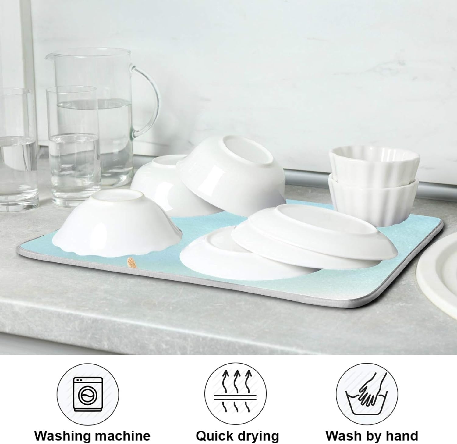 Summer Starfish Sandy Dish Drying Mat Seaside Coast Dry Pad Bottle Dryer Rack Kitchen Decor absorbent Easy Clean Drainer Mats for Kitchen Counter Sinks 18"x24"