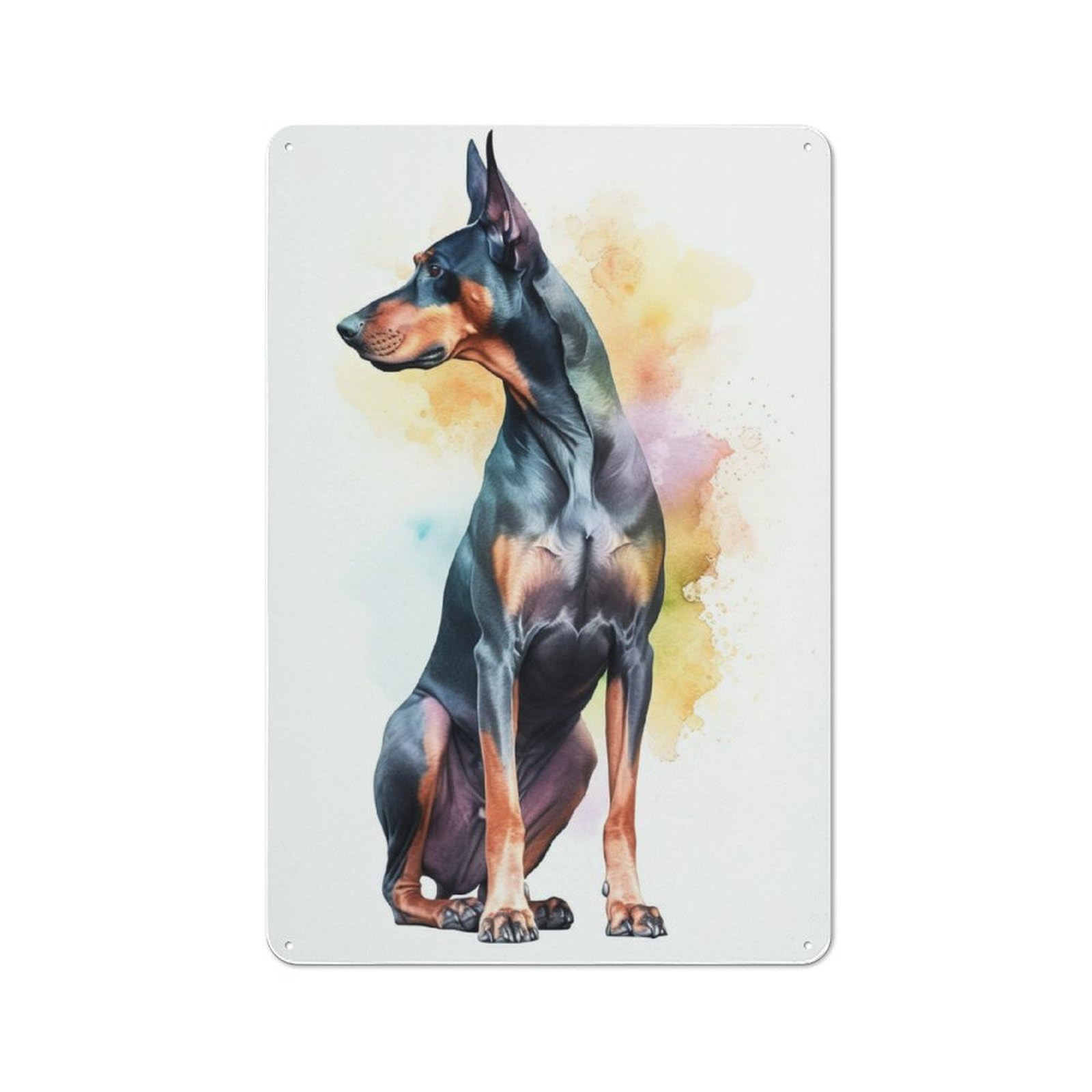 Junmoney Watercolor Doberman Puppy 30X20cm Retro Metal Sign With For Man Cave Or Games Room, Tin Sign Wall Decor For Games Rooms And Man Caves