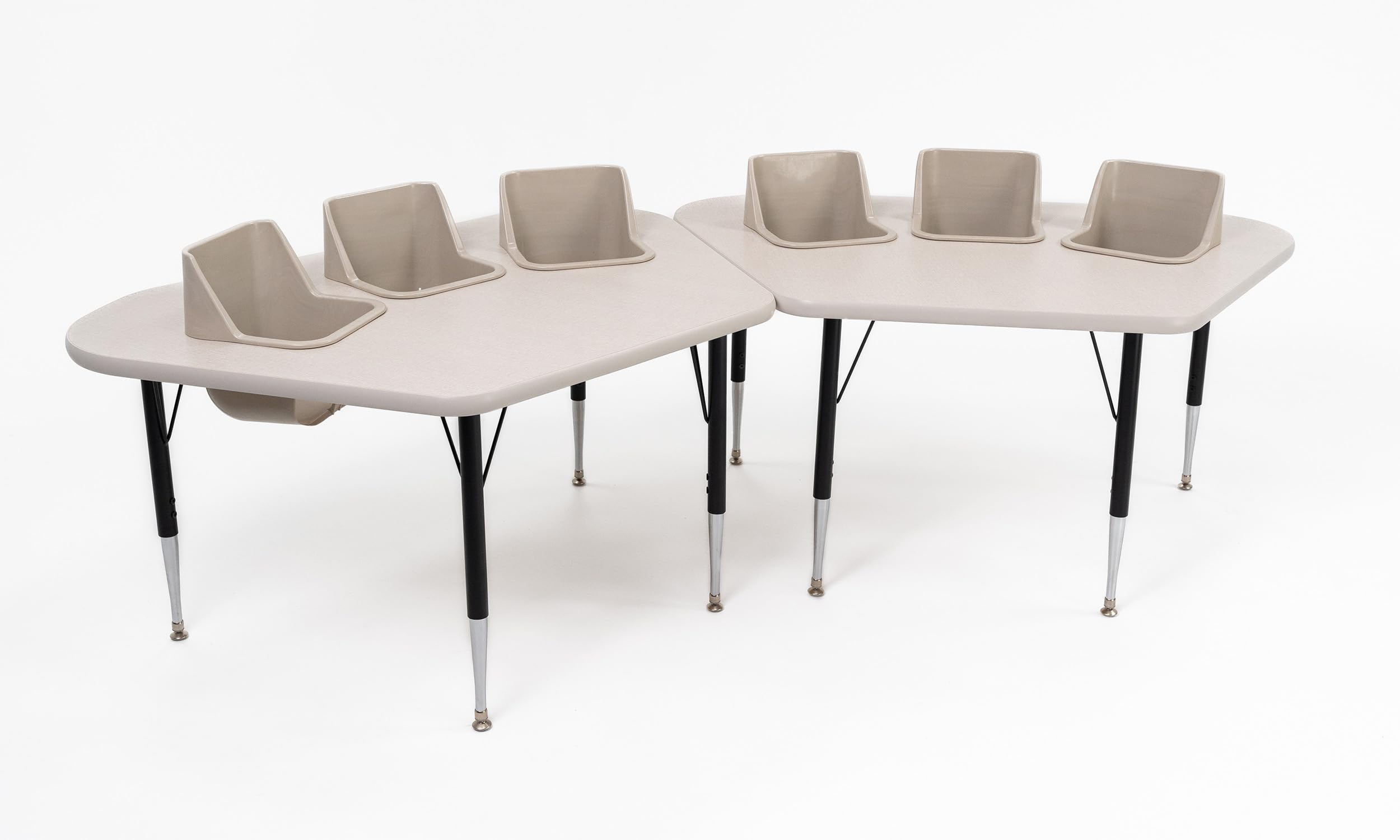 Pair of Toddler Tables M3 3-Seat Feeding Tables, Natural Linen Top, Gray Seats