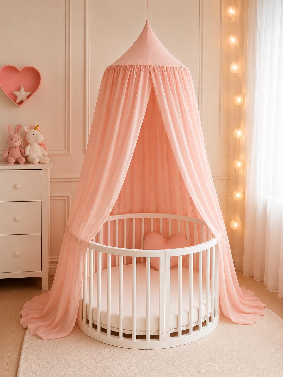Baby Canopy Mosquito Net for Crib, Cot & Bed – Soft Breathable Nursery Canopy with Hanging Kit – Decorative Bed Canopy for Baby Room, Bassinet, Toddler & Children's Bed – 240cm Length (Light Pink)