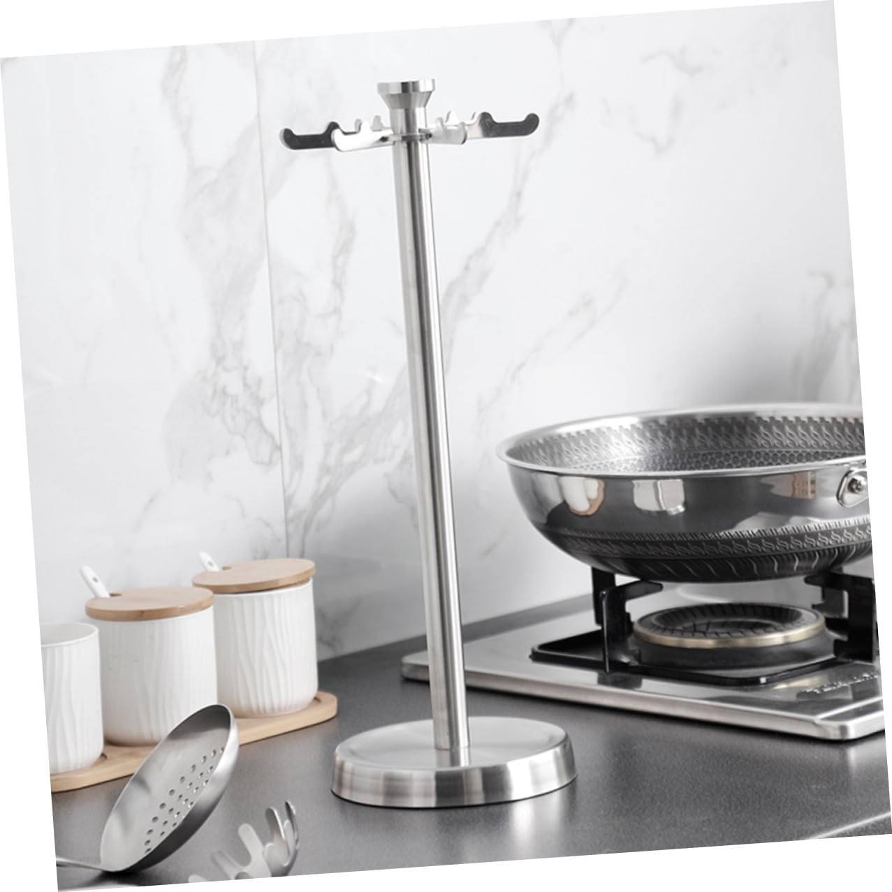 Stainless Steel Kitchen Utensil Rack with 6 Hooks Cooking Utensils Organizer Spatula and Spoon Storage Holder for Home Kitchen Storage