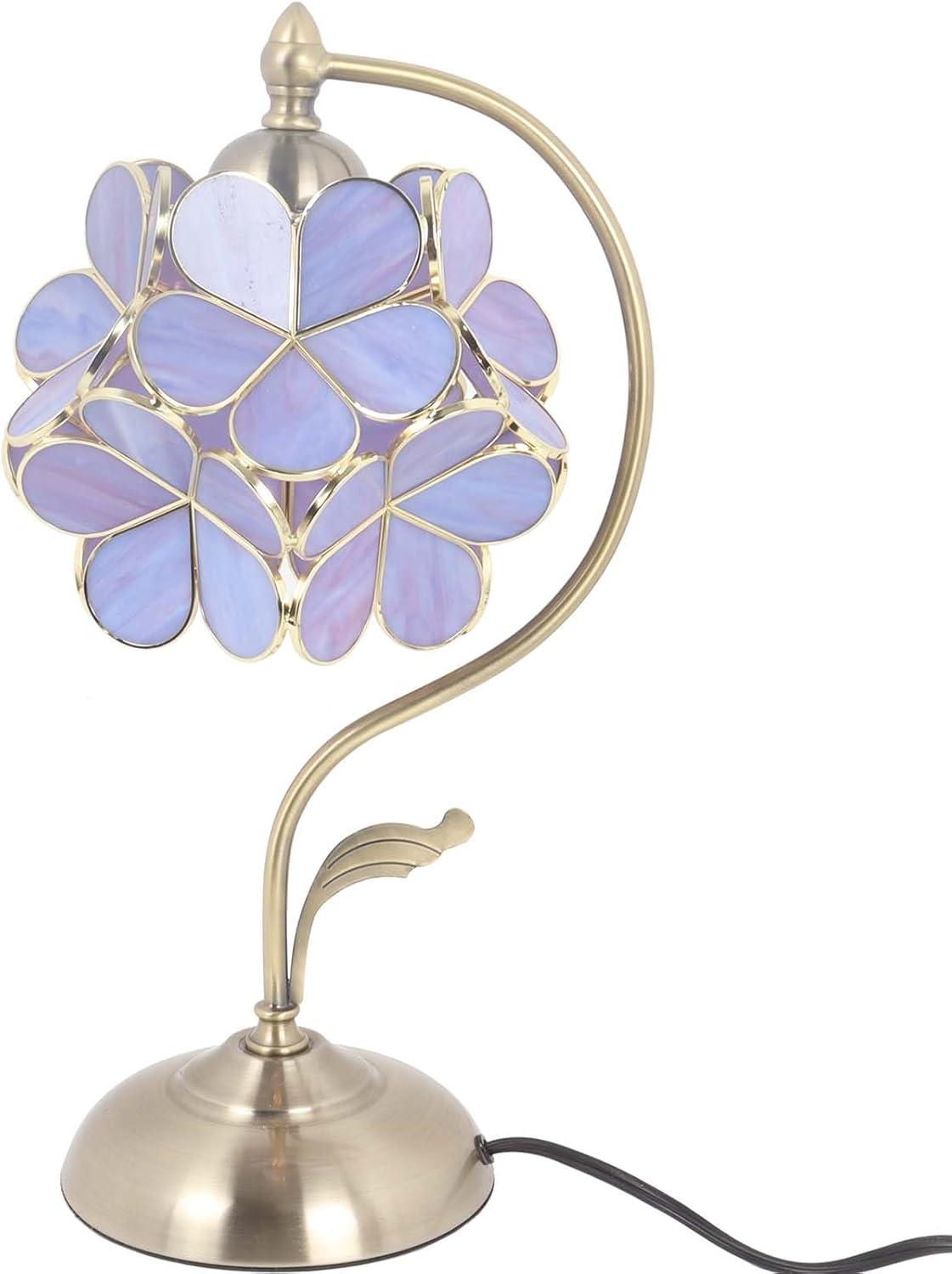 Bieye L11054 Tiffany Style Stained Glass Flower Petal Table Lamp with Brass Base for Home Décor (Purple, 8" Cherry Blossom)