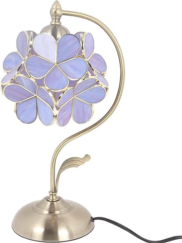 Miniatura 22 de Bieye L10833|Lámpara de mesa de vitral de lirio rosa con base de latón vintage y acabado electroplatinado; 8 pulgadas de ancho x 17 pulgadas de