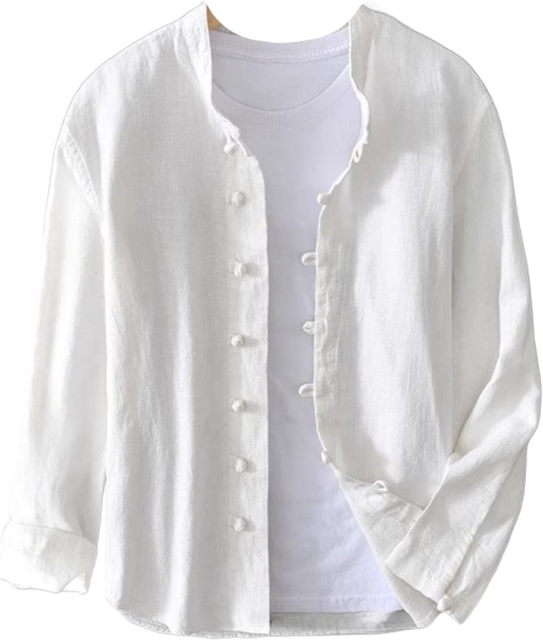 Men's Linen Shirt, Retro top, Spring and Autumn, Chinese Stand-up Collar Long-Sleeve Shirts