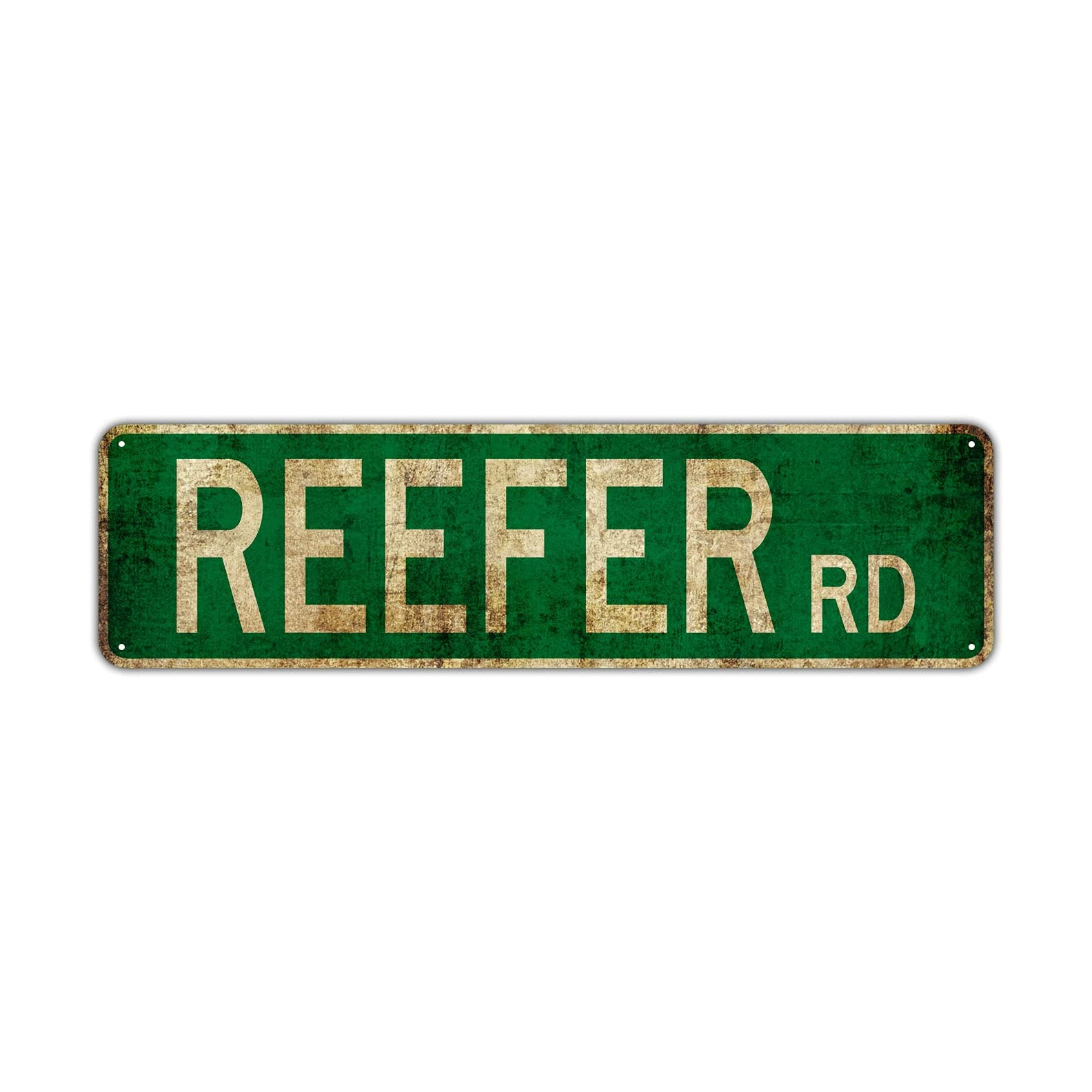 HOUVSSEN Reefer Rd Street Sign Rustic Vintage Retro Metal Decor Wall Shop Man Cave Bar Posters Tin Sign Metal Art Street Sign Wall Decoration Family Street Corner Garage Courtyard Corridor 4x16 Inch