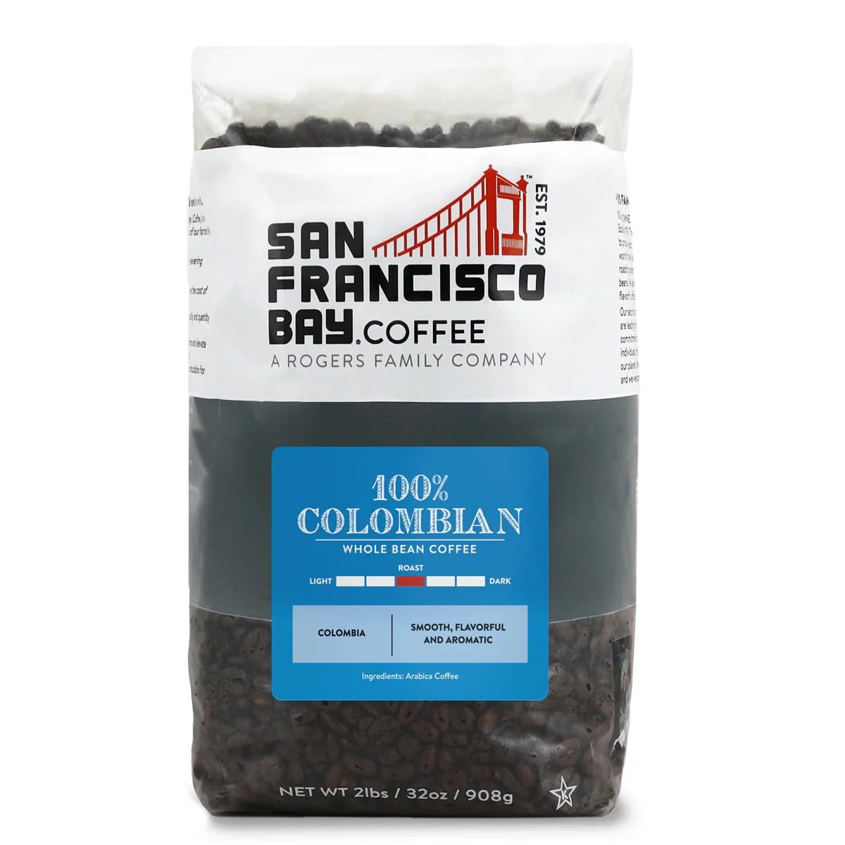 San Francisco Bay Coffee - Medium Roast Whole Bean Coffee - 100% Colombian (2 lb bag)