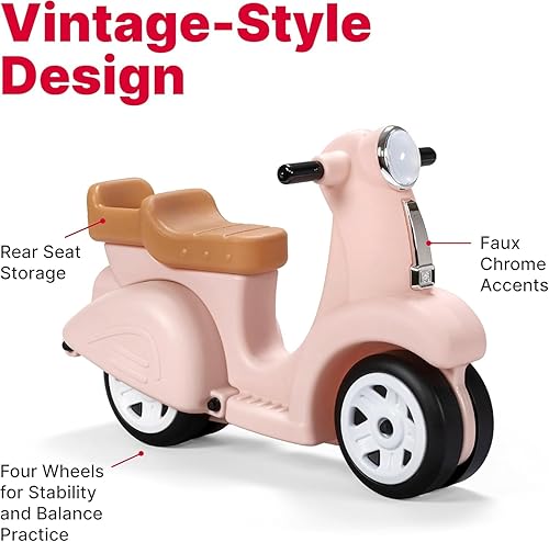 Miniatura 2 de Step2 Scooter de paseo  Rosa  Juguete de paseo con diseño de estilo vintage, scooter de pie a suelo con cuatro ruedas para mayor estabilidad