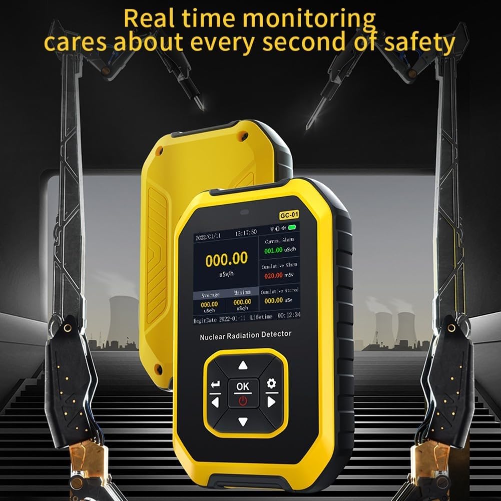 GC-01 Geiger-Counter Nuclear Radiation Detector Personal Dosimeter 65KeV-1.5MeV Energy Range with LCD Display for X-Ray for CT Tiles Marble(yellow)