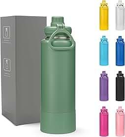 Garrafa Térmica 800ml - Duplamente Isolada, Aço Inox 304, Base Emborrachada Anti Derrapante, Mantém Bebidas Quentes por 12 Horas e Geladas por 24 Horas, (Verde Exercito)