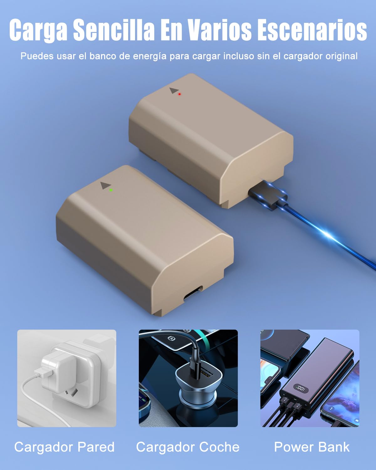 JYJZPB 2X NP-FZ100 Baterías 2280mAh con Conector de Carga Directa Tipo C, Recargables para Cámara Digital para Sony Alpha 9 A9 Alpha 9R A9R Alpha 9S A9S A7RIII A7R3 A7 III A7R4 A7RIV Z