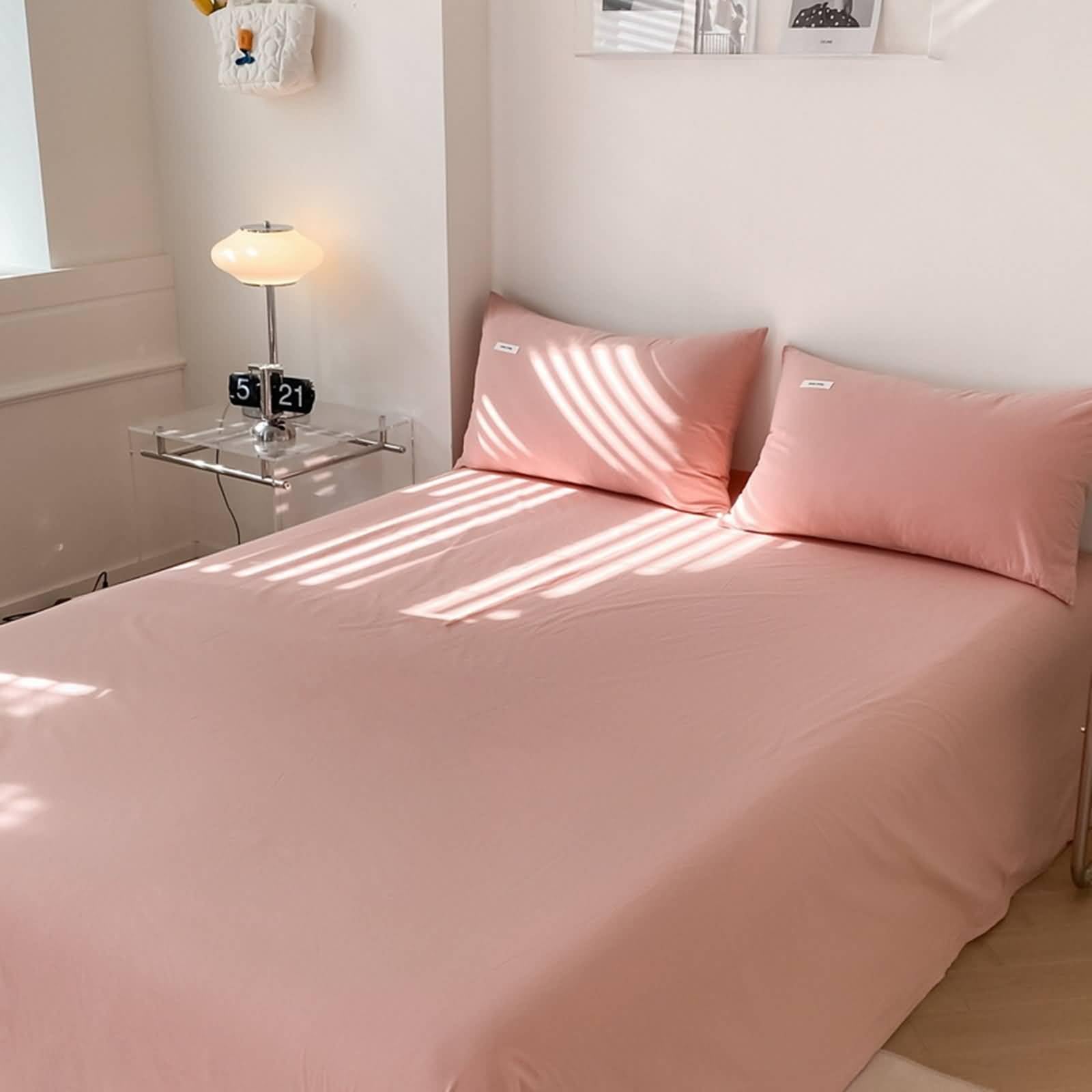 KnSam Bed Sheet 200 x 230 cm Decorative Plain Floor Sheet Cotton Textiles Classic Bedspreads Bedding Set Pink for Box Spring Bed and Water Bed