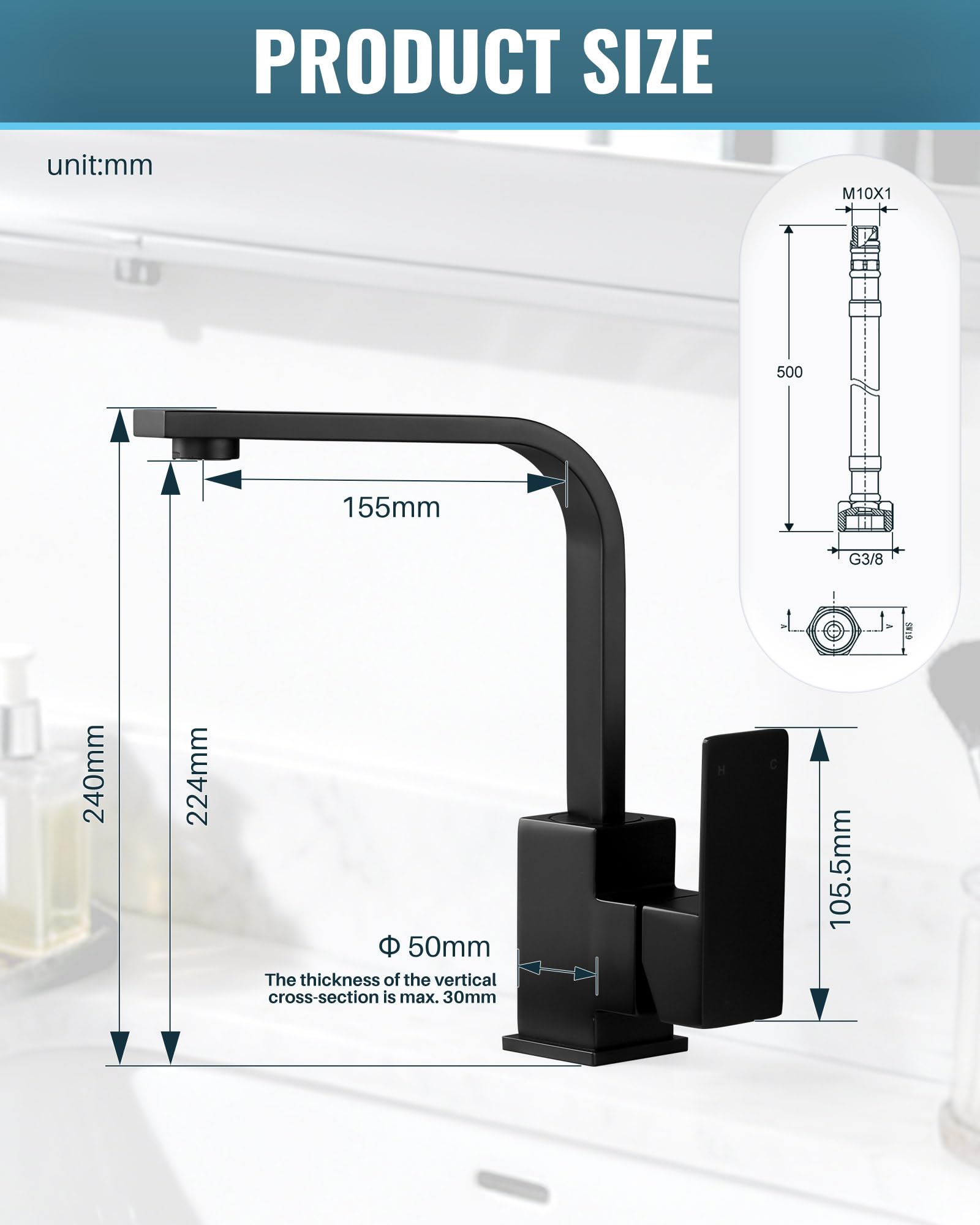 iVIGA rubinetto cucina, miscelatore lavabo girevole 360° Miscelatore cucina in acciaio inox con 2 tubi, miscelatore, lavabo con cartuccia in ceramica adatto per bagno, cucina, casa mobile